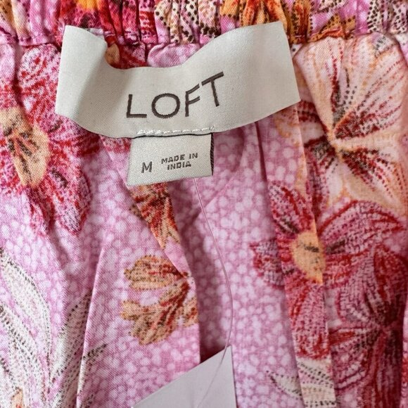 NWT LOFT Lily Gathered Waist V Neck Blouse Size Medium Pink Zinnia - Picture 4 of 7